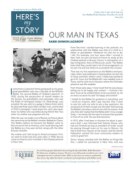 OUR MAN in TEXAS Sponsored by the RABBI SHIMON LAZAROFF