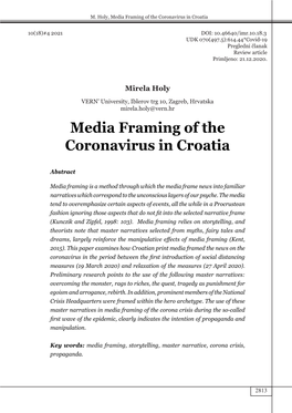 Media Framing of the Coronavirus in Croatia