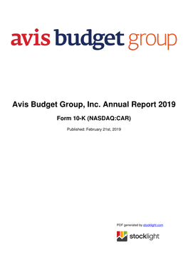 Avis Budget Group, Inc. Annual Report 2019