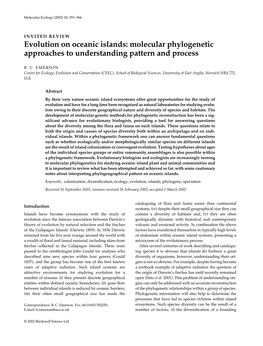 EVOLUTION on Oceanic Islands: Molecular Phylogenetic Approaches to Understanding Pattern and Process