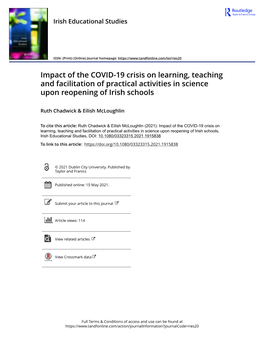 Impact of the COVID-19 Crisis on Learning, Teaching and Facilitation of Practical Activities in Science Upon Reopening of Irish Schools