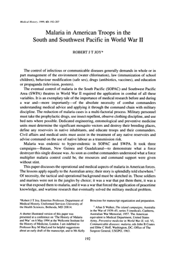 Malaria in American Troops in the South and Southwest Pacific in World War II