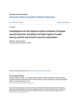 Investigations Into the Digestive System Proteases of Argiope Aurantia