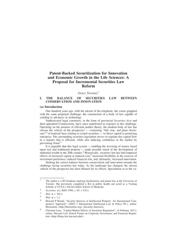 Patent-Backed Securitization for Innovation and Economic Growth in the Life Sciences: a Proposal for Incremental Securities Law Reform