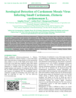 Serological Detection of Cardamom Mosaic Virus Infecting Small Cardamom, Elettaria Cardamomum L