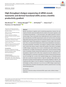 High Throughput Shotgun Sequencing of Erna Reveals Taxonomic and Derived Functional Shifts Across a Benthic Productivity Gradient