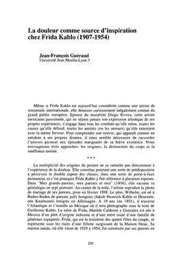 La Douleur Cornrne Source D'inspiration Chez Frida Kahlo (1907-1954)