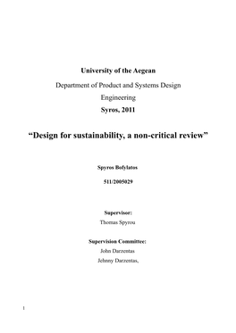 “Design for Sustainability, a Non-Critical Review”