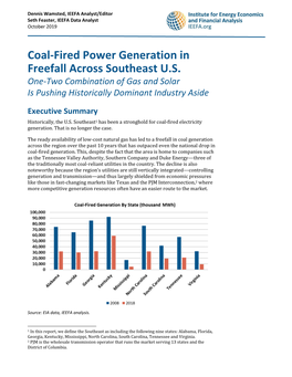 Coal-Fired Power Generation in Freefall Across Southeast U.S. One-Two Combination of Gas and Solar Is Pushing Historically Dominant Industry Aside