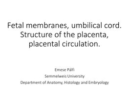 Fetal Membranes, Umbilical Cord. Structure of the Placenta, Placental Circulation