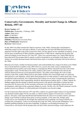 Conservative Governments, Morality and Social Change in Affluent Britain, 1957–64