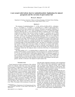 A New Uranyl Oxide Hydrate Sheet in Vandendriesscheite: Implications for Mineral Paragenesis and the Corrosion of Spent Nuclear Fuel