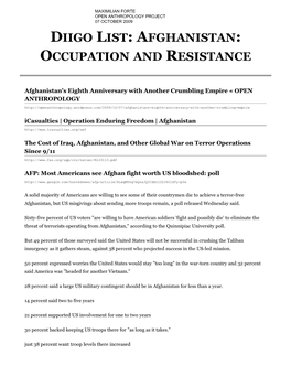Afghanistan: Occupation and Resistance