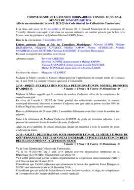 Compte Rendu De La Reunion Ordinaire Du Conseil