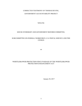 CORRECTED TESTIMONY of THOMAS DEVINE, GOVERNMENT ACCOUNTABILITY PROJECT Before the HOUSE OVERSIGHT and GOVERNMENT REFORM COMMITT