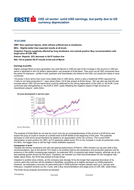 CEE Oil Sector: Solid USD Earnings, but Partly Due to US Currency Depreciation