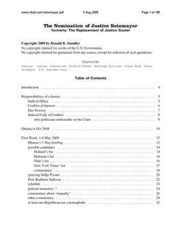 The Nomination of Justice Sotomayor Formerly: the Replacement of Justice Souter