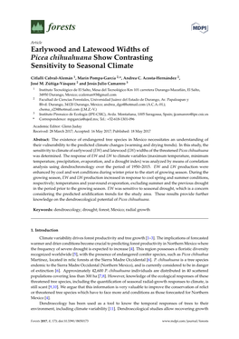 Earlywood and Latewood Widths of Picea Chihuahuana Show Contrasting Sensitivity to Seasonal Climate