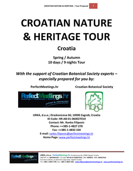 CROATIAN NATURE & HERITAGE – Tour Proposal