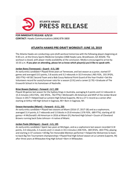 Atlanta Hawks Pre-Draft Workout: June 10, 2019