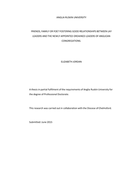 Friends, Family Or Foe? Fostering Good Relationships Between Lay Leaders and the Newly Appointed Ordained Leaders of Anglican Congregations