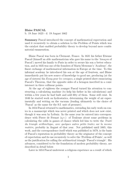 Blaise PASCAL B. 19 June 1623 - D