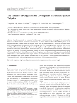 The Influence of Oxygen on the Development of Nanorana Parkeri Tadpoles