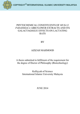 Phytochemical Constituents of Musa X Paradisiaca Abb Flower Extracts and Its Galactagogue Effects on Lactating Rats