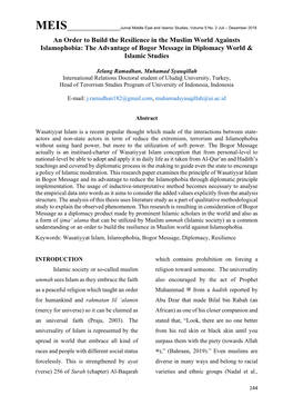 An Order to Build the Resilience in the Muslim World Againsts Islamophobia: the Advantage of Bogor Message in Diplomacy World & Islamic Studies