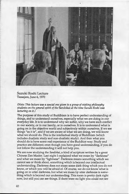 Suzuki Roshi Lecture Tassajara, June 6, 1970