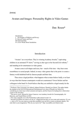 Personality Rights in Video Games Dan Rosen