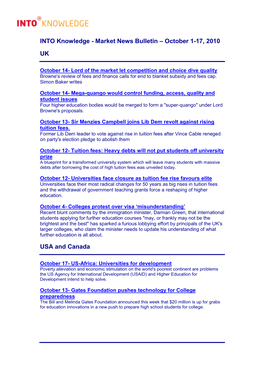 INTO Knowledge - Market News Bulletin – October 1-17, 2010