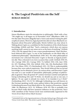 6. the Logical Positivists on the Self BORAN BERČIĆ