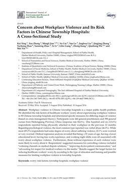 Concern About Workplace Violence and Its Risk Factors in Chinese Township Hospitals: a Cross-Sectional Study