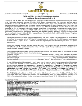 FACT SHEET – $10000 FIVB Ljubljana One Star Ljubljana, Slovenia