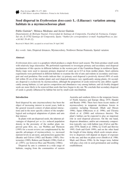 Seed Dispersal in Erythronium Dens-Canis L. (Liliaceae): Variation Among Habitats in a Myrmecochorous Plant