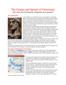 The Origins and Spread of Christianity EQ: How Did Christianity Originate and Spread?