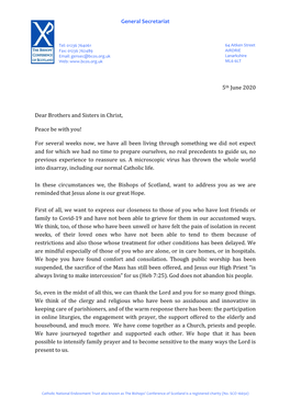 Pastoral Letter 5Th June 2020