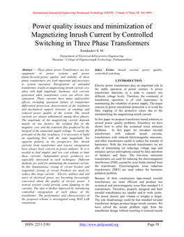 Power Quality Issues and Minimization of Magnetizing Inrush Current by Controlled Switching in Three Phase Transformers Renukadevi S