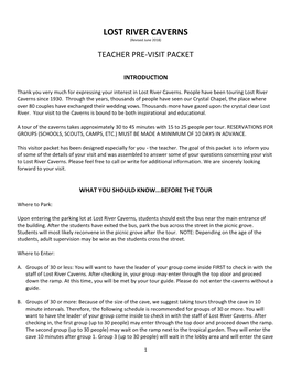 Pre-Visit Packet for Teachers