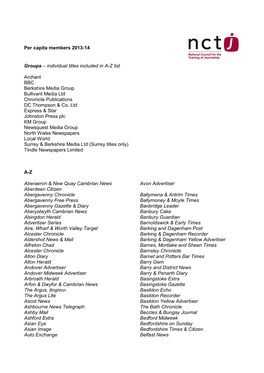 Per Capita Members 2013-14 Groups – Individual Titles Included In