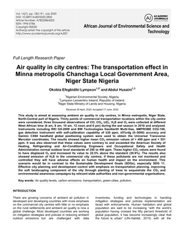 The Transportation Effect in Minna Metropolis Chanchaga Local Government Area, Niger State Nigeria