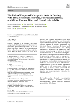 The Role of Purported Mucoprotectants in Dealing with Irritable Bowel Syndrome, Functional Diarrhea, and Other Chronic Diarrheal Disorders in Adults