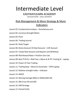 Intermediate Level EASYWAYLEARN ACADEMY SAHALSOFTWARE – SAHAL UNIVERSITY