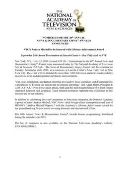 NOMINEES for the 40Th ANNUAL NEWS & DOCUMENTARY EMMY