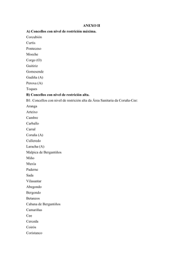 ANEXO II A) Concellos Con Nivel De Restrición Máxima. Corcubión Curtis