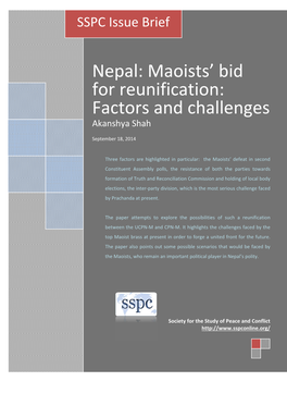 Nepal: Maoists' Bid for Reunification