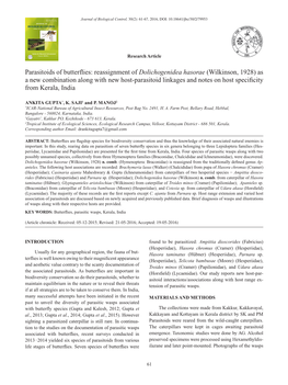 Parasitoids of Butterflies: Reassignment of Dolichogenidea