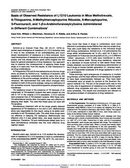 Basis of Observed Resistance of L1210 Leukemia in Mice