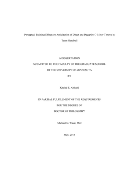 Perceptual Training Effects on Anticipation of Direct and Deceptive 7-Meter Throws In